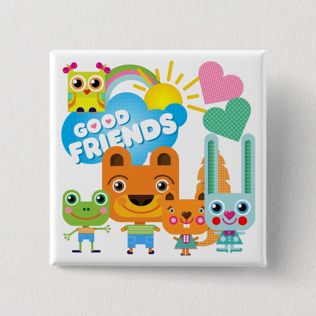 Animals Good Friends 15 Cm Square Badge (Front)