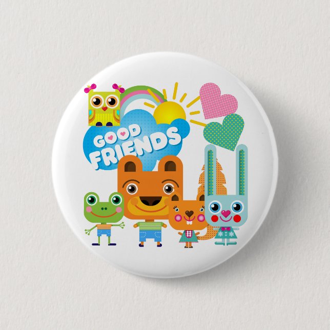 Animals Good Friends 6 Cm Round Badge (Front)