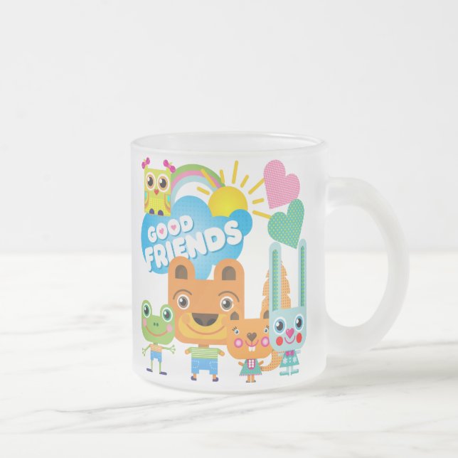 Animals Good Friends Frosted Glass Coffee Mug (Right)