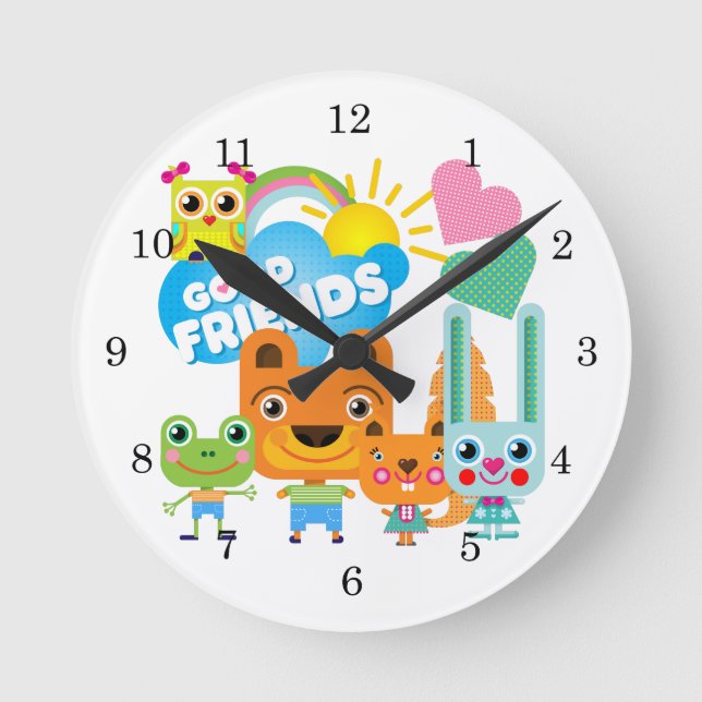 Animals Good Friends Round Clock (Front)