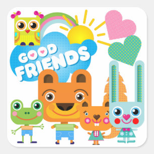Animals Good Friends Square Sticker