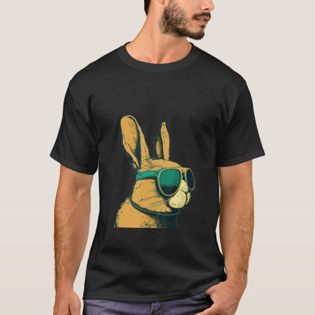 Animals Graphic  Bunny Wearing Sunglasses T-Shirt (Front)