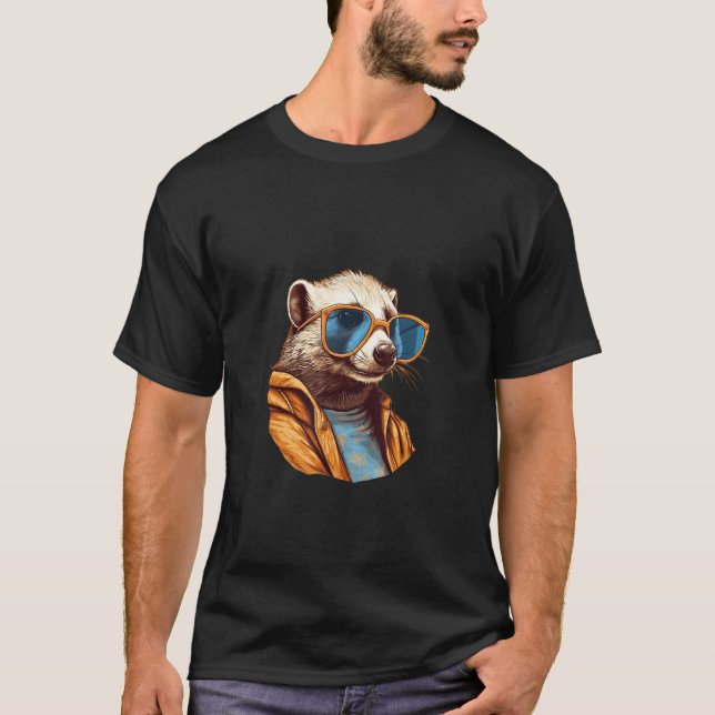 Animals Graphic  Ferret Wearing Sunglasses 3 T-Shirt (Front)