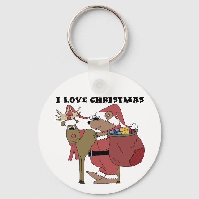 Animals I Love Christmas Tshirts and Gifts Key Ring (Front)