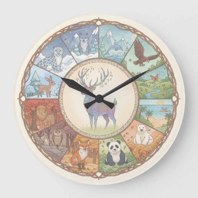 Animals image round coaster sticker large clock (Front)