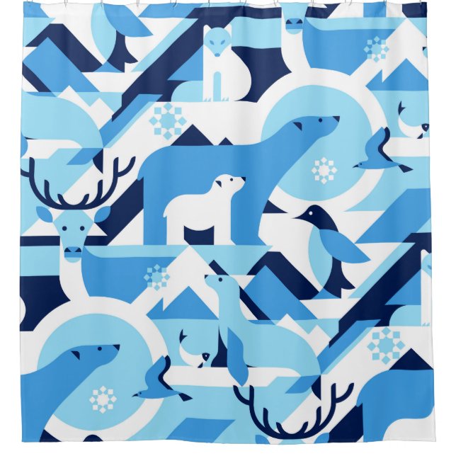 Animals in Arctical, Polar - abstract pattern, sea Shower Curtain (Front)