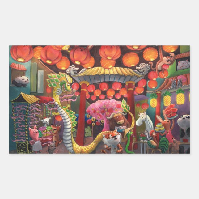 Animals in China Town Rectangular Sticker (Front)