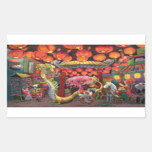 Animals in China Town Rectangular Sticker
