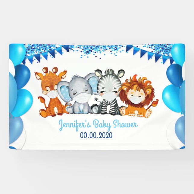 Animals in Mask Elephant Boy Banner Baby Shower (Horizontal)