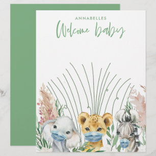 Animals in mask gender neutral welcome baby custom letterhead