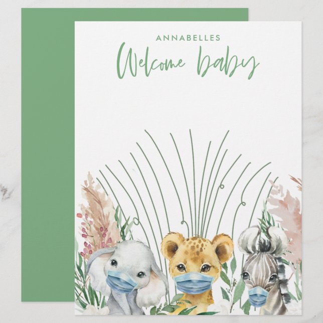 Animals in mask gender neutral welcome baby custom letterhead (Front/Back)