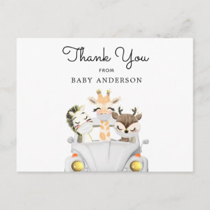 Animals in Masks Drive By Baby Shower Thank You Postcard