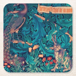 Animals in The Forest, William Morris Square Paper Coaster