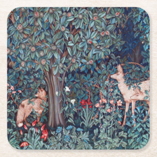 Animals in The Forest, William Morris Square Paper Coaster