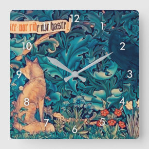 Animals in The Forest, William Morris Square Wall  Clock