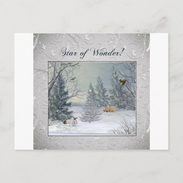 Animals in the Winter Forest, Tree with Star, Star Postcard (Front)