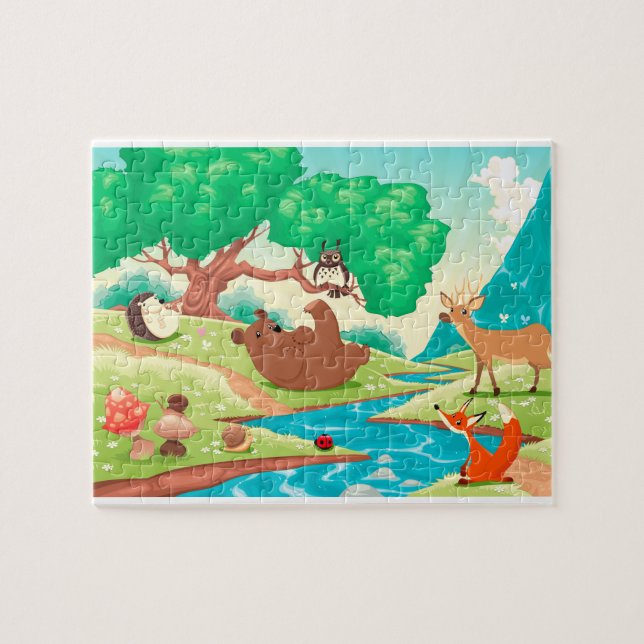 Animals in the wood. Cartoon landscape. Jigsaw Puzzle (Horizontal)