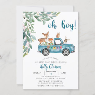Animals Jungle Car Oh Boy Baby Shower Invitation