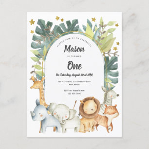Animals, Jungle First birthday invite for toddler