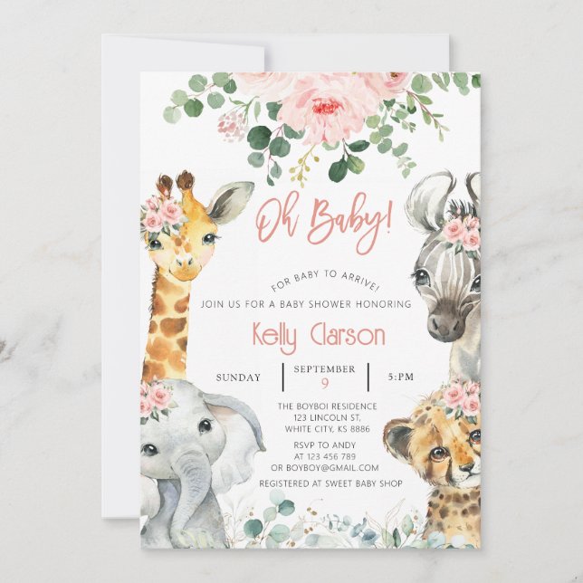 Animals Jungle Safari Oh Baby Shower Invitation (Front)