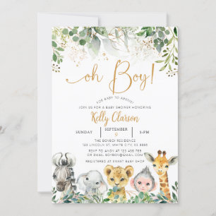 Animals Jungle Safari Oh Boy Baby Shower Invitation