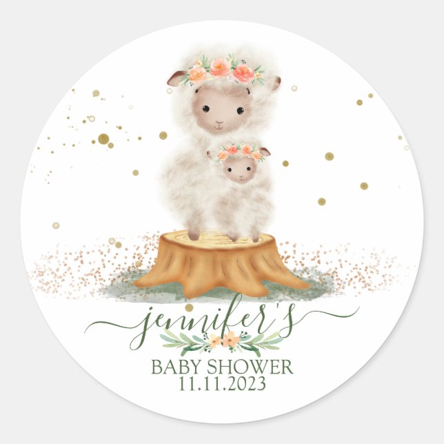 Animals Lamb Sheep Family Favour Classic Round Sticker (Front)