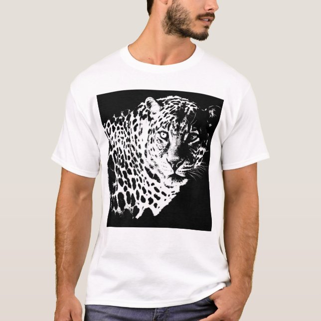 Animals Leopard Head Pop Art Template Modern Mens T-Shirt (Front)