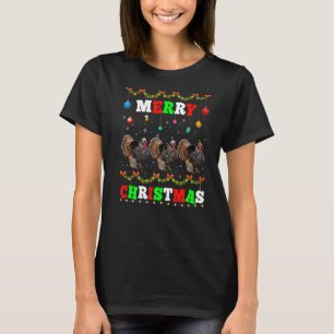 Animals Lights Merry Christmas Santa Turkey T-Shirt