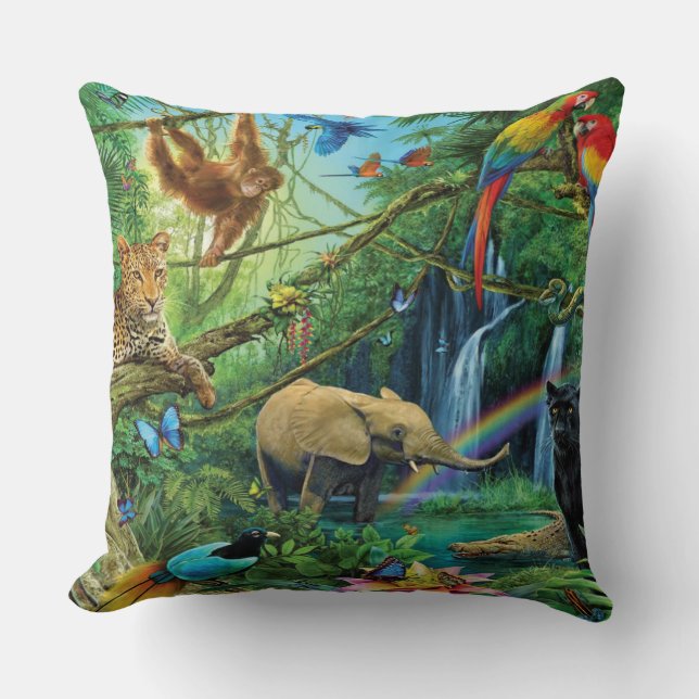 Animals living together throw pillow (Front)