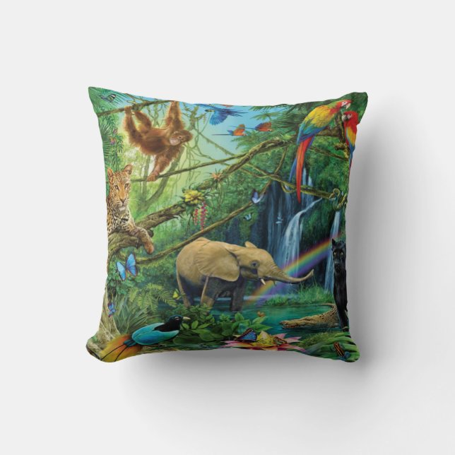 Animals living together throw pillow (Front)