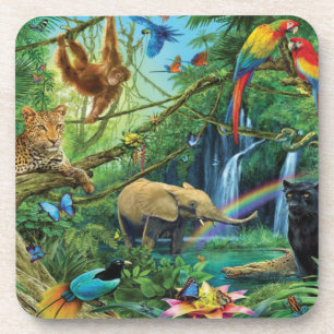 Animals living together throw pillow coaster