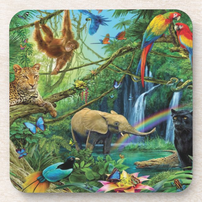 Animals living together throw pillow coaster (Front)