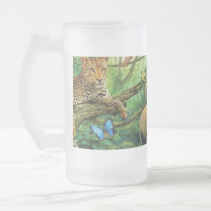 Animals living together throw pillow frosted glass beer mug