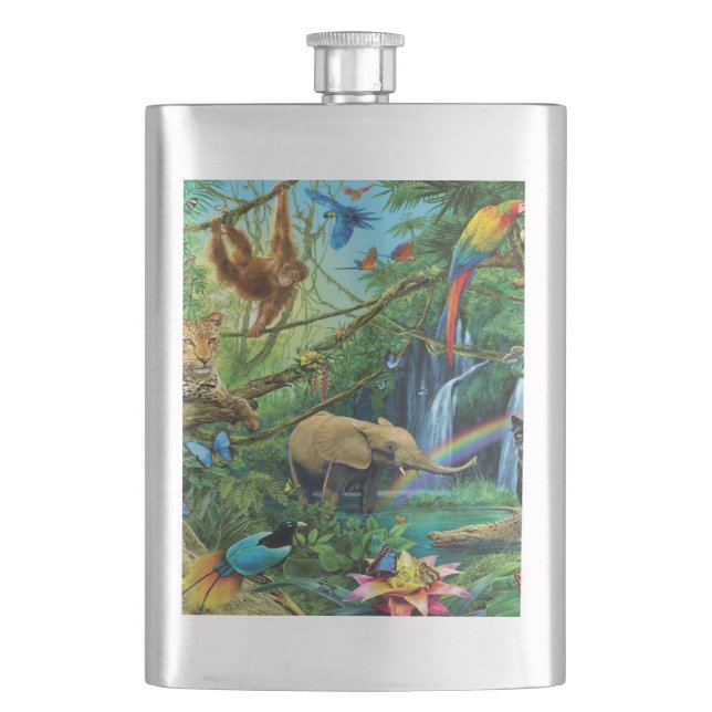 Animals living together throw pillow hip flask (Front)