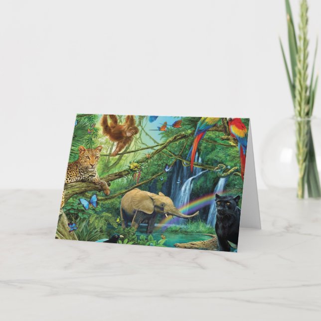 Animals living together throw pillow holiday card (Front)