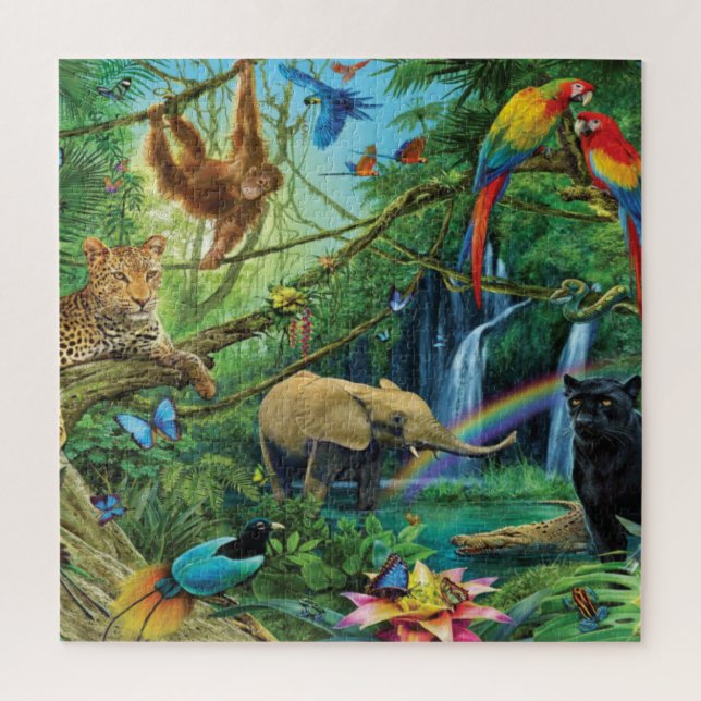 Animals living together throw pillow jigsaw puzzle (Vertical)