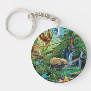 Animals living together throw pillow key ring