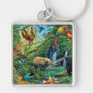 Animals living together throw pillow key ring