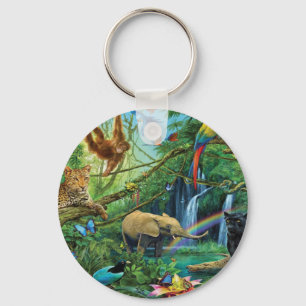 Animals living together throw pillow key ring