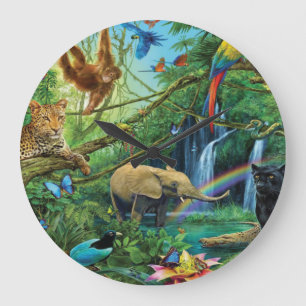Animals living together throw pillow large clock