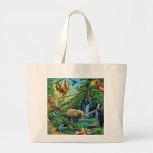 Animals living together throw pillow large tote bag