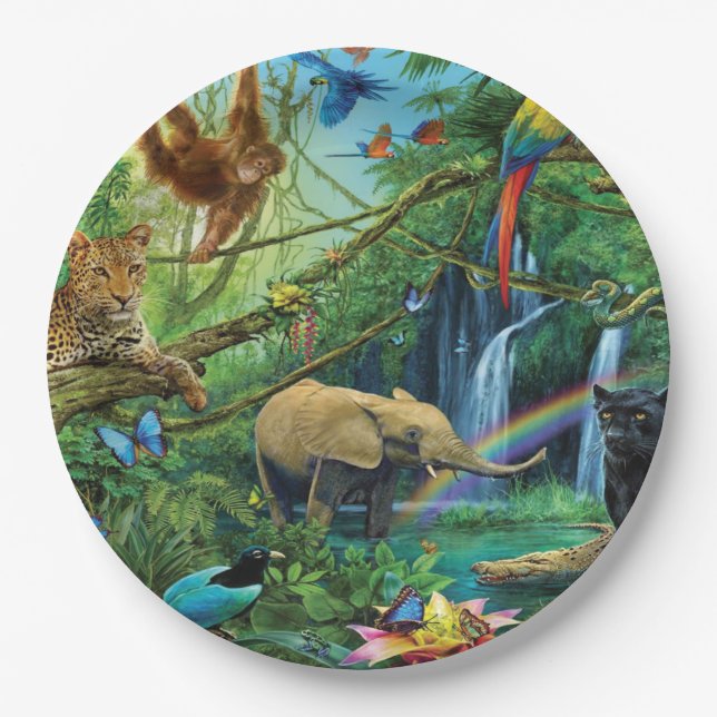 Animals living together throw pillow paper plate (Front)