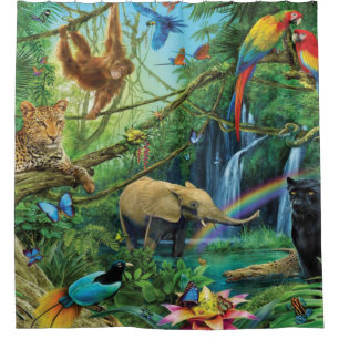 Animals living together throw pillow shower curtain