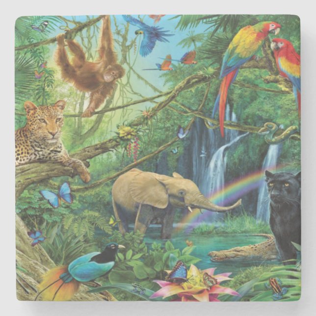 Animals living together throw pillow stone coaster (Front)