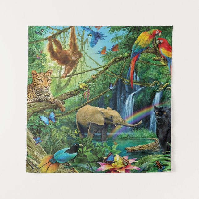 Animals living together throw pillow tapestry (Front)