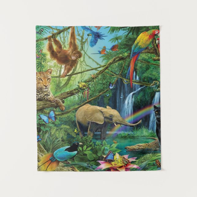 Animals living together throw pillow tapestry (Front)