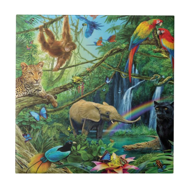 Animals living together throw pillow tile (Front)