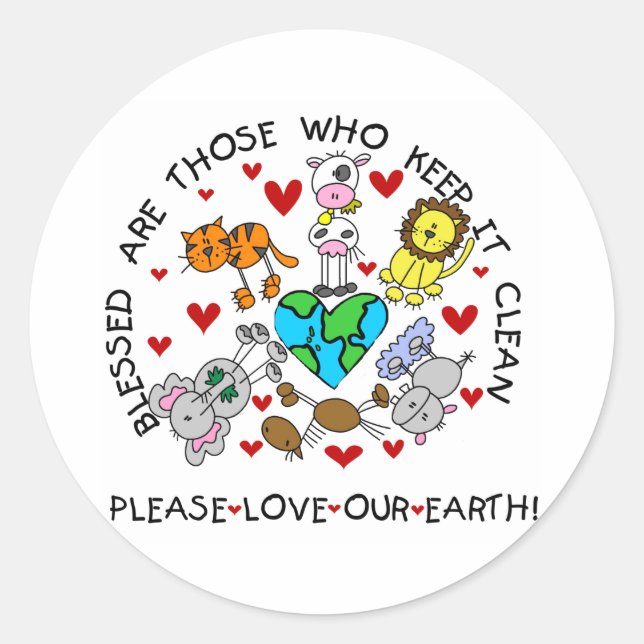 Animals Love Our Earth Classic Round Sticker (Front)