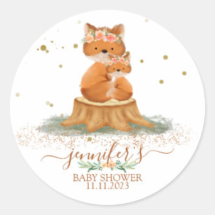 Animals Mum and Kid Fox Family Favour Classic Round Sticker