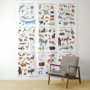 Animals of the World   Educational Classroom Tapestry